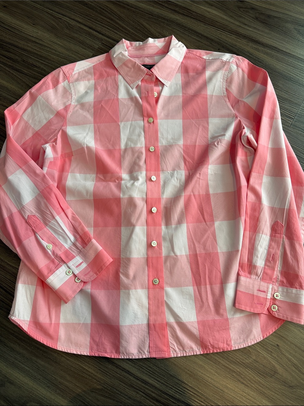 Women’s Talbots Medium Petite Classic Pink and White Check Button-Up Shirt